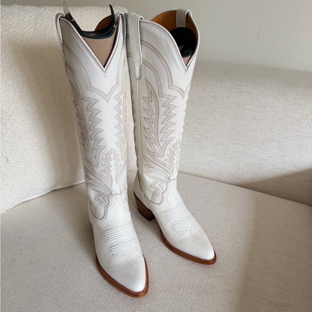 Tecovas White Heeled Western Boots